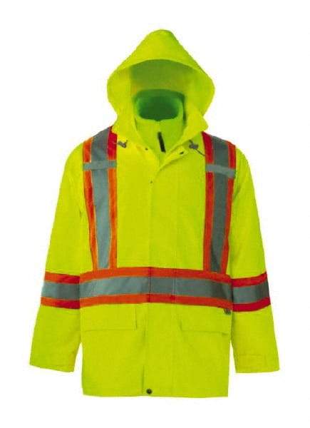 Viking - Size 3XL, High Visibility Lime, Rain, Wind Resistant Jacket - 55" Chest, 3 Pockets, Detachable Hood - Industrial Tool & Supply