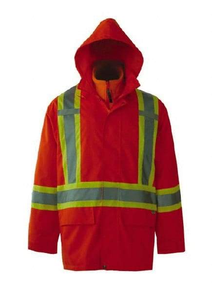Viking - Size S, High Visibility Orange, Rain, Wind Resistant Jacket - 37" Chest, 3 Pockets, Detachable Hood - Industrial Tool & Supply