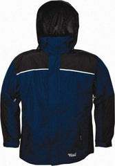 Viking - Size L, Navy & Charcoal, Rain, Wind Resistant Jacket - 43" Chest, 5 Pockets, Detachable Hood - Industrial Tool & Supply