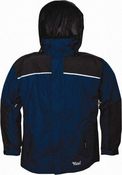 Viking - Size 4XL, Navy & Charcoal, Rain, Wind Resistant Jacket - 58" Chest, 5 Pockets, Detachable Hood - Industrial Tool & Supply