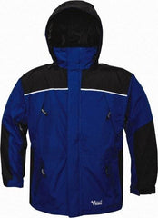 Viking - Size XS, Charcoal & Royal Blue, Rain, Wind Resistant Jacket - 5 Pockets, Detachable Hood - Industrial Tool & Supply