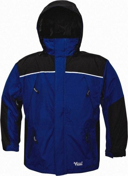 Viking - Size 4XL, Charcoal & Royal Blue, Rain, Wind Resistant Jacket - 58" Chest, 5 Pockets, Detachable Hood - Industrial Tool & Supply