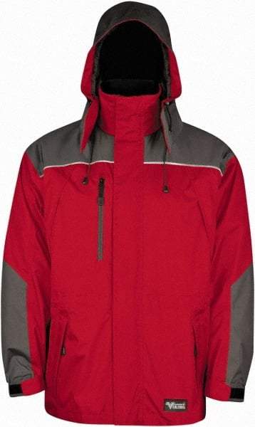 Viking - Size 3XL, Red & Charcoal, Rain, Wind Resistant Jacket - 55" Chest, 5 Pockets, Detachable Hood - Industrial Tool & Supply