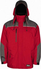 Viking - Size M, Red & Charcoal, Rain, Wind Resistant Jacket - 40" Chest, 5 Pockets, Detachable Hood - Industrial Tool & Supply