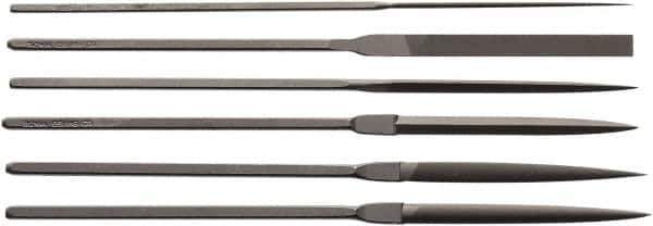 Value Collection - 6 Piece Needle Pattern File Set - Fine Coarseness, Set Includes Comprise, Pillar, Half Round, Crossing, Square, Round, Barrette - Industrial Tool & Supply
