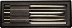 Value Collection - 6 Piece Needle Pattern File Set - Fine Coarseness, Set Includes Comprise, Pillar, Half Round, Crossing, Square, Round, Barrette - Industrial Tool & Supply