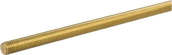 Made in USA - 5/8-18 UNF (Fine), 2' Long, Brass General Purpose Threaded Rod - Uncoated, Right Hand Thread - Industrial Tool & Supply