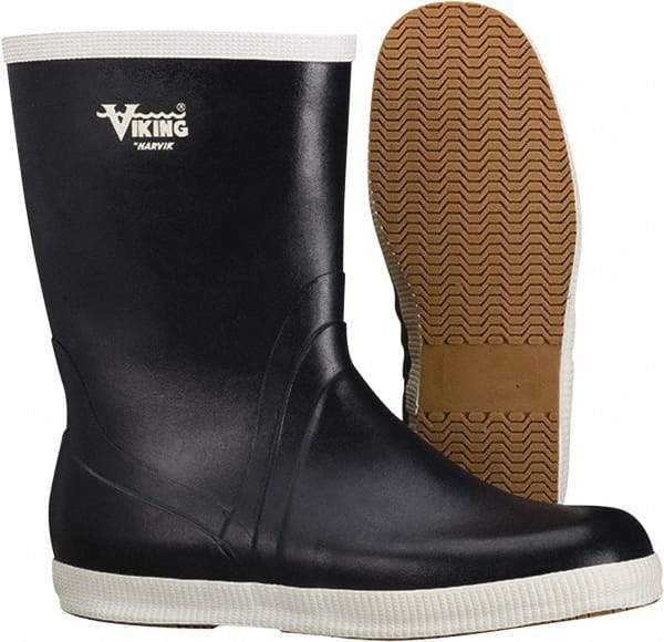 Viking - Men's Size 4 Medium Width Rubber Wader - White, Navy, Rubber Upper, Nitrile Rubber Outsole, 10" High, Non-Slip, Waterproof - Industrial Tool & Supply