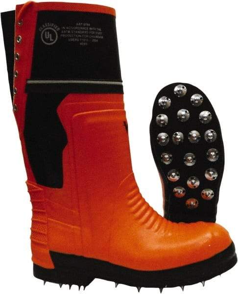 Viking - Men's Size 9 Medium Width Steel Work Boot - Black, Orange, Rubber Upper, Nitrile Rubber Outsole, 15" High, Chemical Resistant, Waterproof, Non-Slip, Cut Resistant - Industrial Tool & Supply