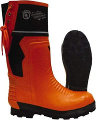 Viking - Men's Size 12 Medium Width Steel Work Boot - Black, Orange, Rubber Upper, Nitrile Rubber Outsole, 15" High, Chemical Resistant, Waterproof, Non-Slip, Cut Resistant - Industrial Tool & Supply