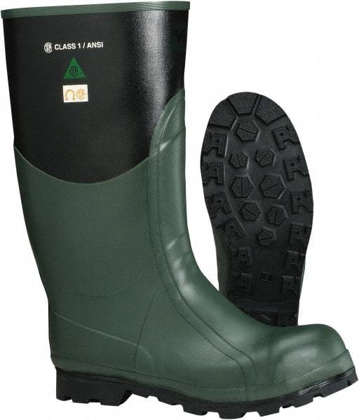 Viking - Men's Size 6 Medium Width Steel Knee Boot - Green, Black, Rubber Upper, Nitrile Rubber Outsole, 15" High, Non-Slip, Waterproof, Electric Shock Resistant - Industrial Tool & Supply