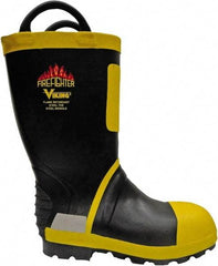 Viking - Men's Size 12 Medium Width Steel Work Boot - Black, Yellow, Rubber Upper, Nitrile Rubber Outsole, 14" High, Non-Slip, Waterproof - Industrial Tool & Supply
