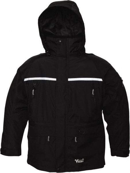 Viking - Size L, Black, Rain, Wind Resistant, Cold Weather Jacket - 43" Chest, 5 Pockets, Detachable Hood - Industrial Tool & Supply