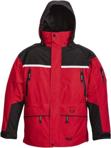 Viking - Size XL, Black & Red, Rain, Wind Resistant, Cold Weather Jacket - 47" Chest, 5 Pockets, Detachable Hood - Industrial Tool & Supply