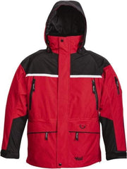 Viking - Size XL, Black & Red, Rain, Wind Resistant, Cold Weather Jacket - 47" Chest, 5 Pockets, Detachable Hood - Industrial Tool & Supply