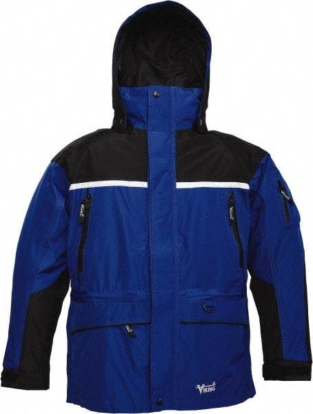 Viking - Size 4XL, Black & Royal Blue, Rain, Wind Resistant, Cold Weather Jacket - 58" Chest, 5 Pockets, Detachable Hood - Industrial Tool & Supply