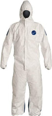 Dupont - Size L Film Laminate General Purpose Coveralls - White/Blue, Zipper Closure, Elastic Cuffs, Elastic Ankles, Serged Seams, Hazard Level D & C - Industrial Tool & Supply