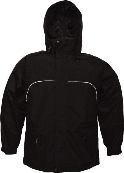 Viking - Size L, Black, Rain, Wind Resistant Jacket - 43" Chest, 3 Pockets, Attached Hood - Industrial Tool & Supply
