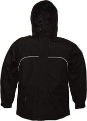 Viking - Size 3XL, Black, Rain, Wind Resistant Jacket - 55" Chest, 3 Pockets, Attached Hood - Industrial Tool & Supply