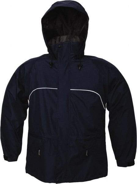 Viking - Size S, Navy, Rain, Wind Resistant Jacket - 37" Chest, 3 Pockets, Attached Hood - Industrial Tool & Supply