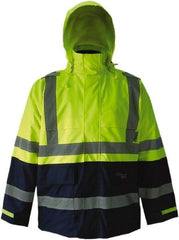 Viking - Size XL, High Visibility Lime & Navy, Rain, Wind Resistant Jacket - 47" Chest, 4 Pockets, Detachable Hood - Industrial Tool & Supply