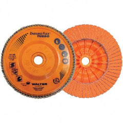 WALTER Surface Technologies - 36 & 60 Grit, 4-1/2" Disc Diam, 7/8" Center Hole, Type 27 Ceramic Flap Disc - 13,300 Max RPM, Plastic Backing, Arbor Attaching System, Coated - Industrial Tool & Supply