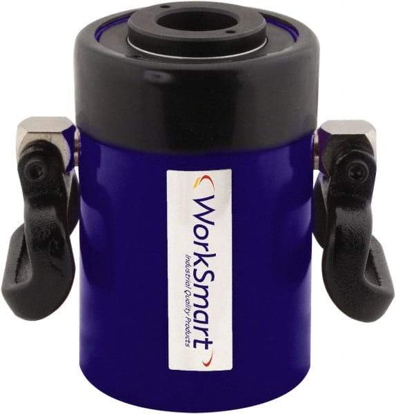 Value Collection - 60 Ton, 3" Stroke, 39.1 Cu In Oil Capacity, Portable Hydraulic Hollow Hole Cylinder - 13.05 Sq In Effective Area, 9.77" Lowered Ht., 12.77" Max Ht., 4.08" Cyl Bore Diam, 3.66" Plunger Rod Diam, 10,000 Max psi - Industrial Tool & Supply