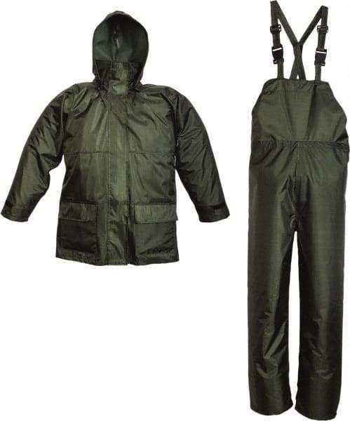 Viking - Size 2XL, Green, Rain Three Piece Suit - Detachable Hood, Hook & Loop Ankle, Hook & Loop Wrist - Industrial Tool & Supply