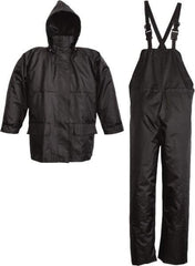 Viking - Size 2XL, Black, Rain Three Piece Suit - Detachable Hood, Hook & Loop Ankle, Hook & Loop Wrist - Industrial Tool & Supply