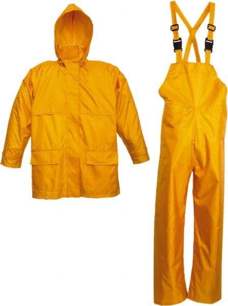 Viking - Size L, Yellow, Rain Three Piece Suit - Detachable Hood, Hook & Loop Ankle, Hook & Loop Wrist - Industrial Tool & Supply