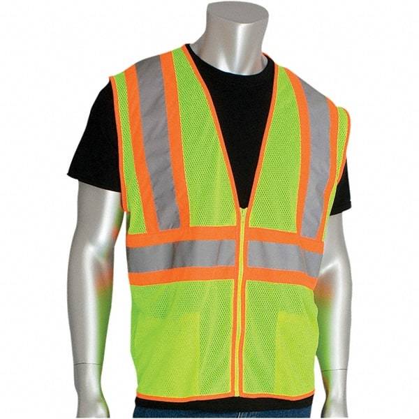 PIP - Size S High Visibility Yellow Mesh General Purpose Vest - 54" Chest, ANSI 107, Zipper Closure, 2 Pockets, Polyester - Industrial Tool & Supply