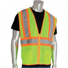 PIP - Size S High Visibility Yellow Mesh General Purpose Vest - 54" Chest, ANSI 107, Zipper Closure, 2 Pockets, Polyester - Industrial Tool & Supply