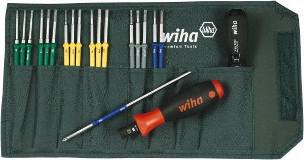 Wiha - 20 Piece, 1/4" Drive Screwdriver Bit Set - #0, #1 & #2 Phillips, 5/64 to 5/32" Hex, T7 to T20 Torx, 2.5, 3.5 & 4mm Slotted - Industrial Tool & Supply