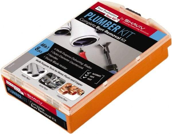 Shaviv - 8 Piece High Speed Steel Blade Hand Deburring Tool Set - F Blade Holder, F26X, E100 Blades, For Hole Edge, Corners - Industrial Tool & Supply