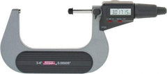 SPI - 3 to 4" Range, 0.00005" Resolution, Standard Throat IP54 Electronic Outside Micrometer - 0.0002" Accuracy, Friction Thimble, Carbide-Tipped Face, LR44 Battery, Includes NIST Traceable Certification of Inspection - Industrial Tool & Supply