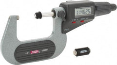 SPI - 1 to 2" Range, 0.00005" Resolution, Standard Throat IP54 Electronic Outside Micrometer - 0.00016" Accuracy, Friction Thimble, Carbide-Tipped Face, LR44 Battery, Includes NIST Traceable Certification of Inspection - Industrial Tool & Supply