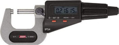 SPI - 6 to 7" Range, 0.00005" Resolution, Standard Throat IP54 Electronic Outside Micrometer - 0.00028" Accuracy, Friction Thimble, Carbide-Tipped Face, LR44 Battery, Includes NIST Traceable Certification of Inspection - Industrial Tool & Supply