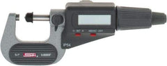 SPI - 0 to 1" Range, 0.00005" Resolution, Standard Throat IP54 Electronic Outside Micrometer - 0.00016" Accuracy, Friction Thimble, Carbide-Tipped Face, LR44 Battery, Includes NIST Traceable Certification of Inspection - Industrial Tool & Supply
