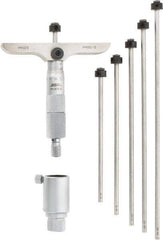 SPI - 0 to 150mm Range, 6 Rod, Mechanical Depth Micrometer - Ratchet Stop Thimble, 100mm Base Length, 0.01mm Graduation, 4.5mm Rod Diam - Industrial Tool & Supply