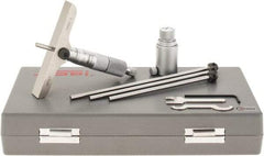 SPI - 0 to 100mm Range, 4 Rod, Mechanical Depth Micrometer - Ratchet Stop Thimble, 100mm Base Length, 0.01mm Graduation, 4.5mm Rod Diam - Industrial Tool & Supply