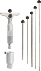 SPI - 0 to 150mm Range, 6 Rod, Mechanical Depth Micrometer - Ratchet Stop Thimble, 63mm Base Length, 0.01mm Graduation, 4.5mm Rod Diam - Industrial Tool & Supply