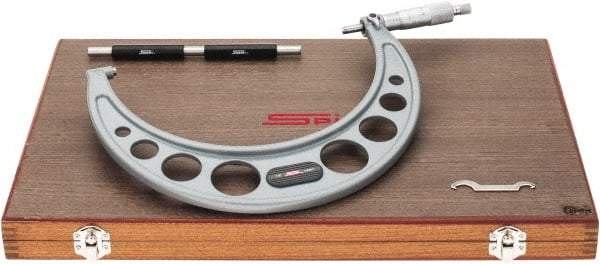 SPI - 7 to 8" Range, 0.0001" Graduation, Mechanical Outside Micrometer - Ratchet Stop Thimble, 4.61" Throat Depth, Accurate to 0.0002" - Industrial Tool & Supply