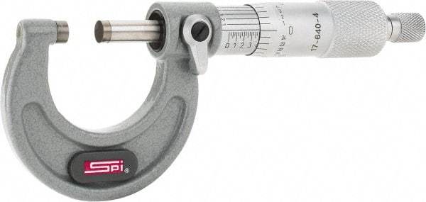 SPI - 0 to 1" Range, 0.0001" Graduation, Mechanical Outside Micrometer - Ratchet Stop Thimble, 1.11" Throat Depth, Accurate to 0.0001" - Industrial Tool & Supply
