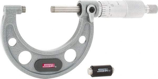 SPI - 1 to 2" Range, 0.0001" Graduation, Mechanical Outside Micrometer - Ratchet Stop Thimble, 1-1/2" Throat Depth, Accurate to 0.0002" - Industrial Tool & Supply