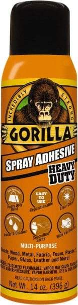 Gorilla Glue - 14 oz Aerosol Clear Spray Adhesive - High Tack, 131°F Heat Resistance, High Strength Bond, Flammable - Industrial Tool & Supply