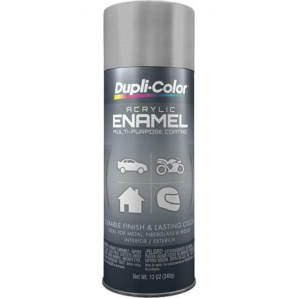 Dupli-Color - Medium Gray, Gloss, Acrylic Enamel Spray Paint - 12 to 14 Sq Ft per Can, 12 oz Container - Industrial Tool & Supply