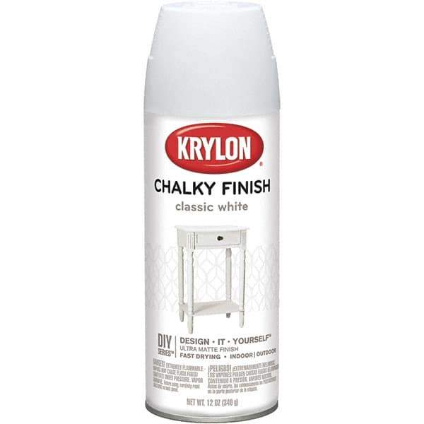 Krylon - White, Flat, Aerosol Spray Paint - 15 to 20 Sq Ft per Can, 12 oz Container - Industrial Tool & Supply