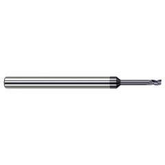 Square End Mill: 1/64'' Dia, 0.022'' LOC, 1/8'' Shank Dia, 2-1/2'' OAL, 3 Flutes, Solid Carbide Single End, AlTiN Finish, 30 ° Helix, Centercutting, RH Cut, RH Flute