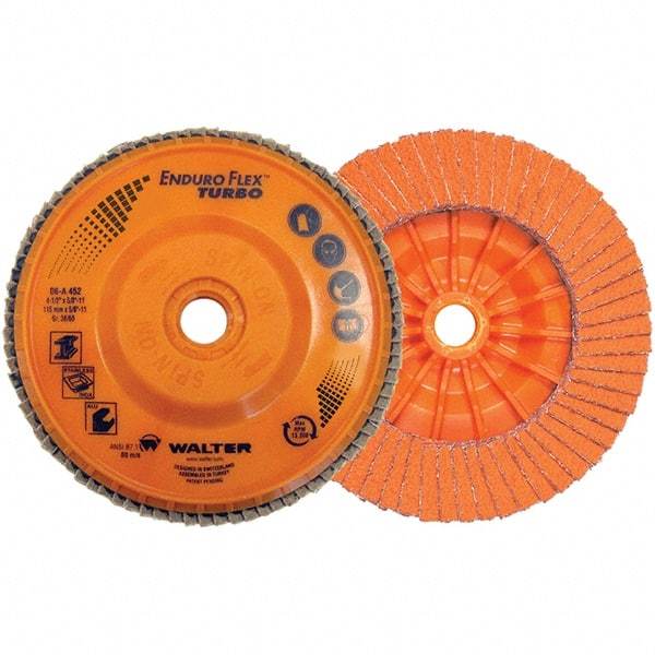 WALTER Surface Technologies - 36 & 60 Grit, 5" Disc Diam, 7/8" Center Hole, Type 27 Ceramic Flap Disc - 12,200 Max RPM, Plastic Backing, Arbor Attaching System, Coated - Industrial Tool & Supply