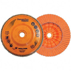 WALTER Surface Technologies - 36 & 60 Grit, 5" Disc Diam, 7/8" Center Hole, Type 27 Ceramic Flap Disc - 12,200 Max RPM, Plastic Backing, Arbor Attaching System, Coated - Industrial Tool & Supply